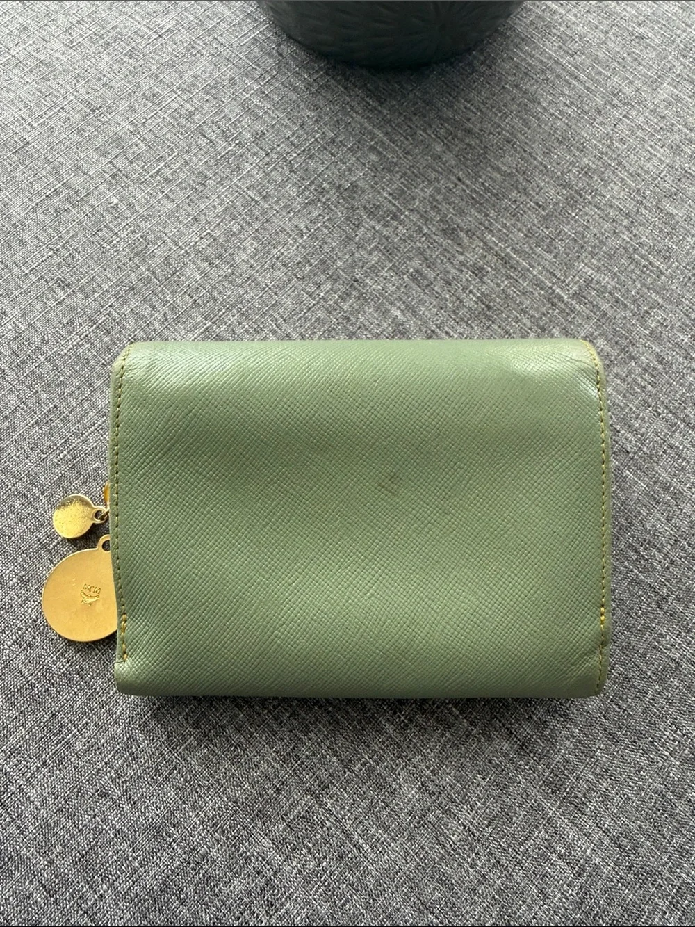 MCM Green Leather Compact Wallet with Gold Accents and Charm - Picture 2 of 10